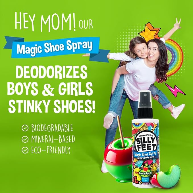 Foot and Shoe Deodorizer Spray, Extra-Strength Odor Eliminator for Smelly Shoes, Kids’ Feet, and Sweat, Candy Apple Scent