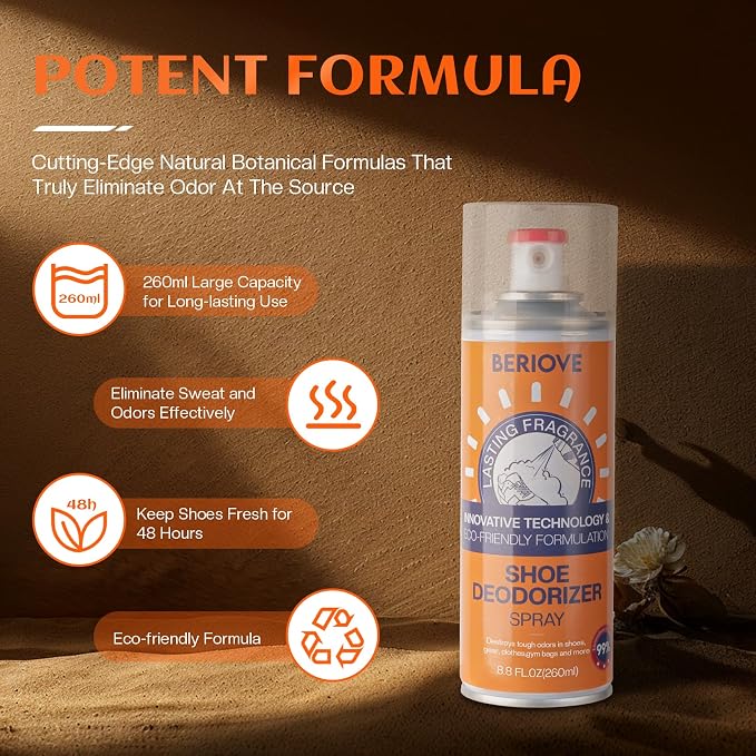 Foot Shoe Odor Spray, Eliminator Shoe Deodorizer Spray Smell Eaters for Feet, Sneaker, Boot-Natural Remover Deodorant Sports