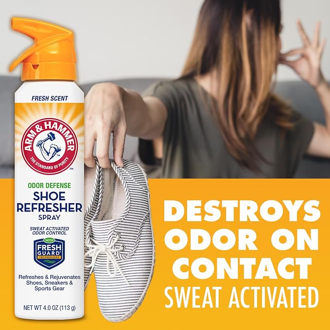 FootCare Arm and Hammer Shoe Refresher Spray, Multi-Purpose Odor Remover for All Types of Footwear, Shoe Deodorizer Spray