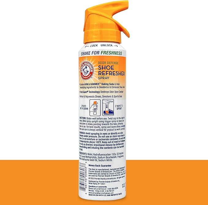 FootCare Arm and Hammer Shoe Refresher Spray, Multi-Purpose Odor Remover for All Types of Footwear, Shoe Deodorizer Spray