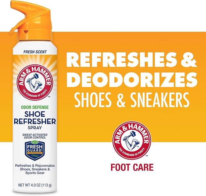 FootCare Arm and Hammer Shoe Refresher Spray, Multi-Purpose Odor Remover for All Types of Footwear, Shoe Deodorizer Spray