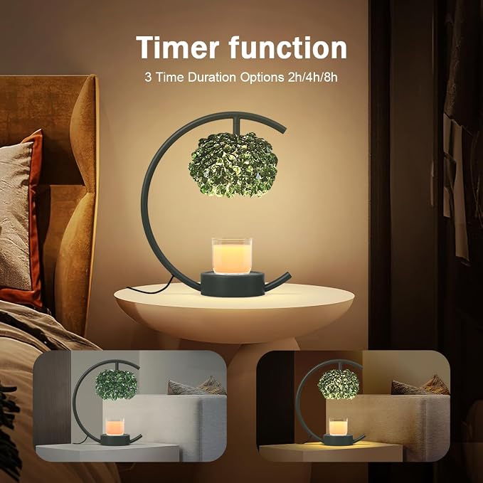 for Jar Candles with Adjustable Brightness&Timer,Handcrafted Green Crystal Candle Lamp Luxurious Design+2Bulbs,Home