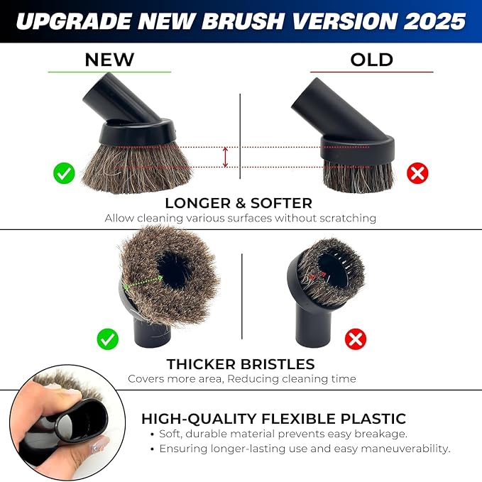for Shop Vacs Replacement Vacuum Brush Attachment 1.25 Inch (32mm) with Soft Horsehair Bristles - 1-1/4'' Vacuum Accessories