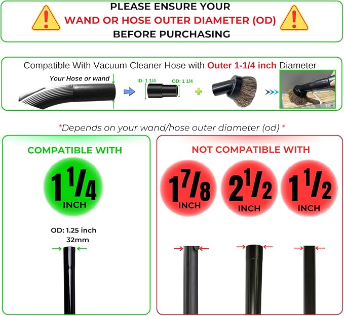 for Shop Vacs Replacement Vacuum Brush Attachment 1.25 Inch (32mm) with Soft Horsehair Bristles - 1-1/4'' Vacuum Accessories