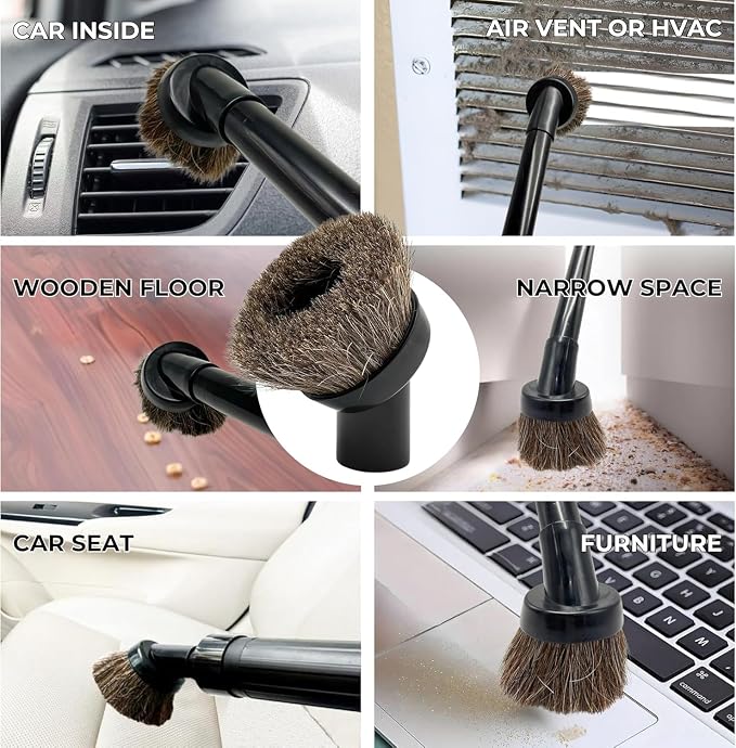 for Shop Vacs Replacement Vacuum Brush Attachment 1.25 Inch (32mm) with Soft Horsehair Bristles - 1-1/4'' Vacuum Accessories