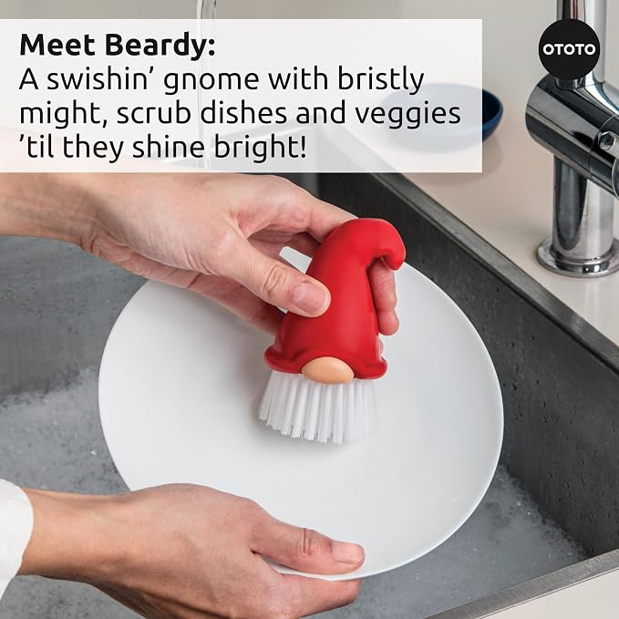 Forest Trio Bundle of Beardy, Magic Mushroom, Fun Guy - Gnomes Dish Brush, Fungilicious Kitchen Funnel, Fridge Deodorizer
