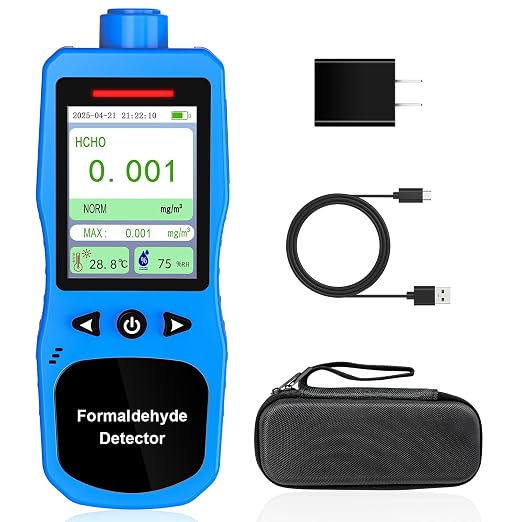 Formaldehyde Detector, Rechargeable HCHO Monitor with Vibration, Visual & Sound Alarms, Temperature Humidity Meter