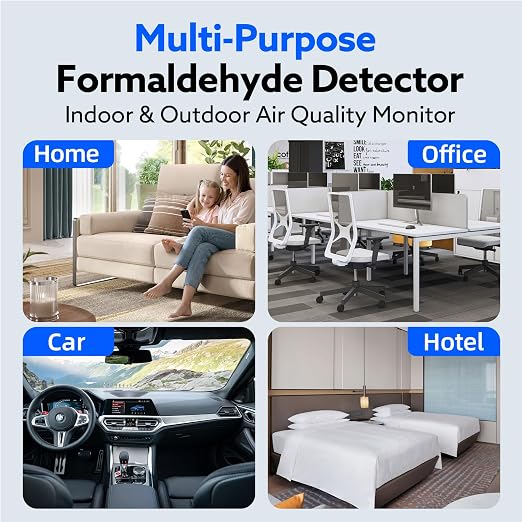 Formaldehyde Detector, Rechargeable HCHO Monitor with Vibration, Visual & Sound Alarms, Temperature Humidity Meter