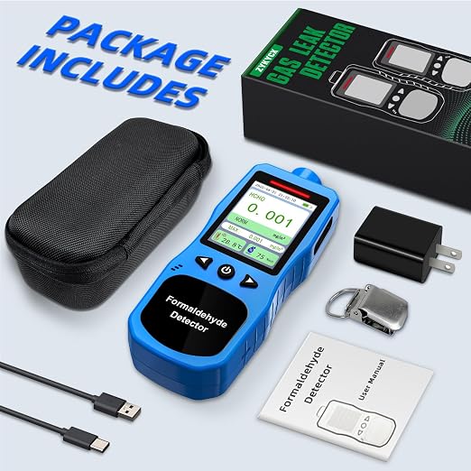 Formaldehyde Detector, Rechargeable HCHO Monitor with Vibration, Visual & Sound Alarms, Temperature Humidity Meter