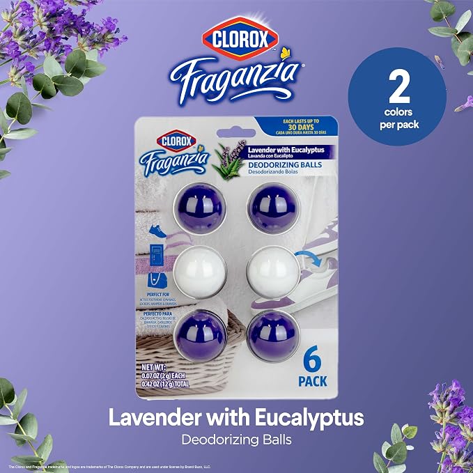 Fraganzia Deodorizing Balls with Lavender and Eucalyptus Scent, Shoe and Bag Odor Eliminator Balls for Shoes Lockers and Gym