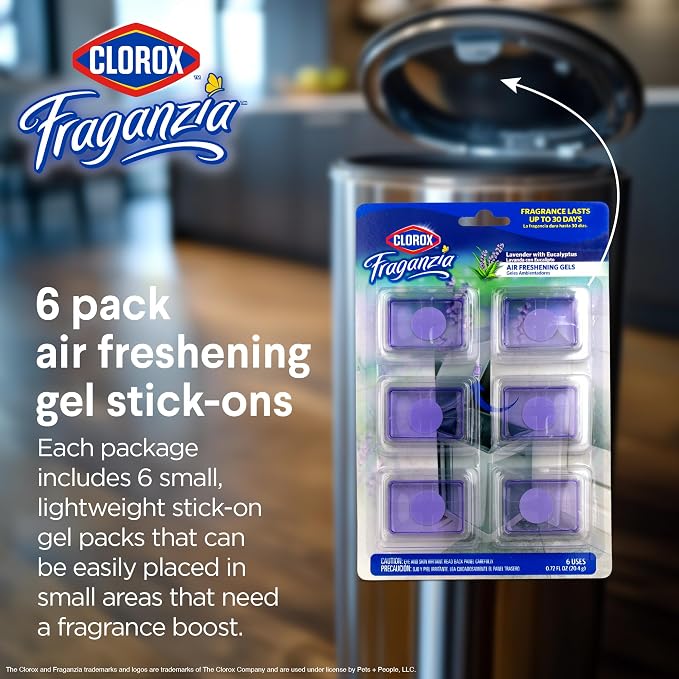 Fraganzia Stick-On Gel Fresheners, Lavender with Eucalyptus Trash Can Deodorizer Up to 30 Days Scent, Odor Absorber for