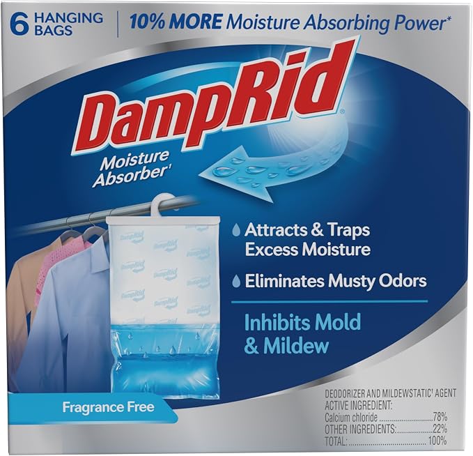 Fragrance Free Hanging Moisture Absorber, 15.4 oz., 6 Pack - Eliminates Musty Odors for Fresher Air, Ideal Moisture Absorbers