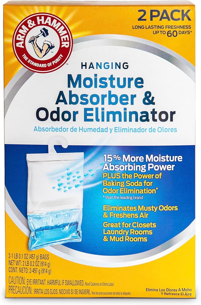 Fragrance Free Hanging Moisture Absorber Dehumidifier and Odor Eliminator 2 Pack - Traps Moisture for Fresher, Cleaner Air