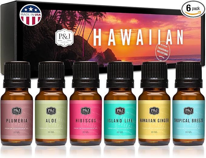 Fragrance Oil Hawaiian Set | Hibiscus, Island Life, Hawaiian Ginger, Tropical Breeze, Plumeria, Aloe Scents for Candle