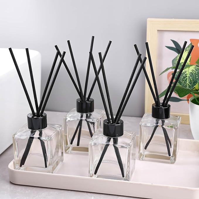 frangrance Glass Diffuser Bottles Diffuser Jars with Black Color caps and Reed Sticks Set of 4 pcs 150ml Fragrance