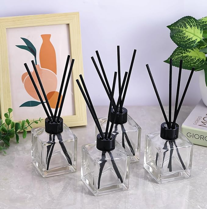 frangrance Glass Diffuser Bottles Diffuser Jars with Black Color caps and Reed Sticks Set of 4 pcs 150ml Fragrance