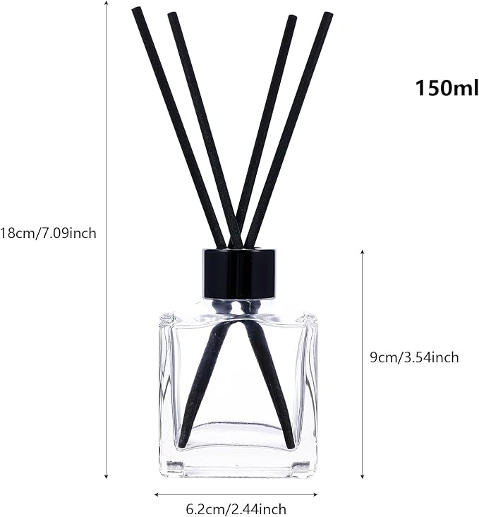frangrance Glass Diffuser Bottles Diffuser Jars with Black Color caps and Reed Sticks Set of 4 pcs 150ml Fragrance