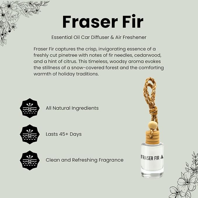 Fraser Fir Seasonal Car & Closet Air Freshener – Hanging Essential Oil Diffuser, Modern and Long Lasting Scent for Car