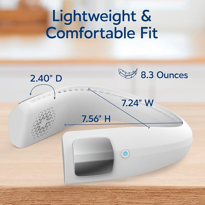 Freedom Personal Air Cooler - Portable 3-Speed Neck Fan, Hands-Free Wearable Design, Lightweight, Cordless And Rechargeable