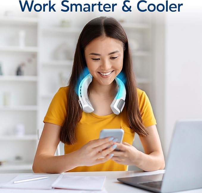 Freedom Personal Air Cooler - Portable 3-Speed Neck Fan, Hands-Free Wearable Design, Lightweight, Cordless And Rechargeable