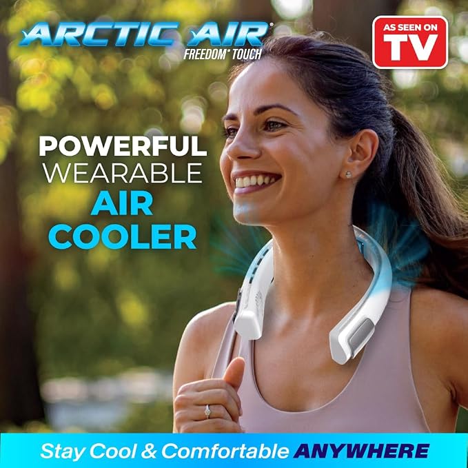 Freedom Touch Personal Neck Fan, 3-Speed Rechargeable Cooling Device, Long-lasting, Lightweight Portable Neck Cooler