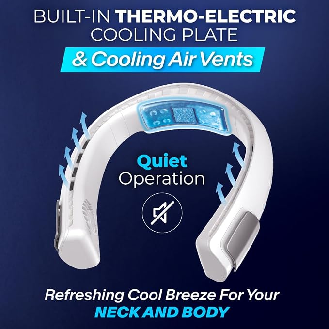 Freedom Touch Personal Neck Fan, 3-Speed Rechargeable Cooling Device, Long-lasting, Lightweight Portable Neck Cooler