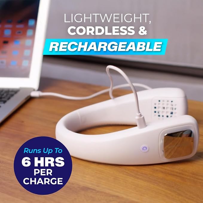 Freedom Touch Personal Neck Fan, 3-Speed Rechargeable Cooling Device, Long-lasting, Lightweight Portable Neck Cooler