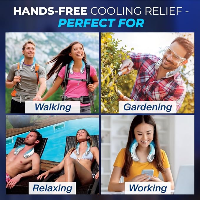 Freedom Touch Personal Neck Fan, 3-Speed Rechargeable Cooling Device, Long-lasting, Lightweight Portable Neck Cooler