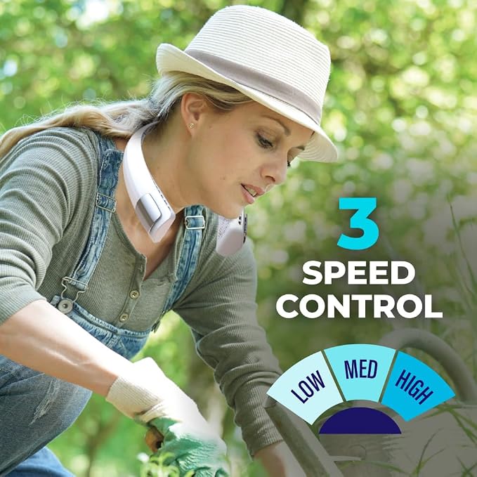 Freedom Touch Personal Neck Fan, 3-Speed Rechargeable Cooling Device, Long-lasting, Lightweight Portable Neck Cooler