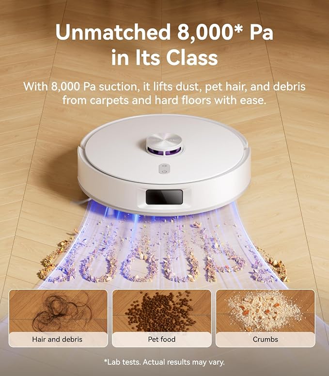 Freo S Robot Vacuum and Mop Combo, 8000Pa Suction, 180 Days Hands Free, Self-Emptying Base, LDS Navigation, Obstacle