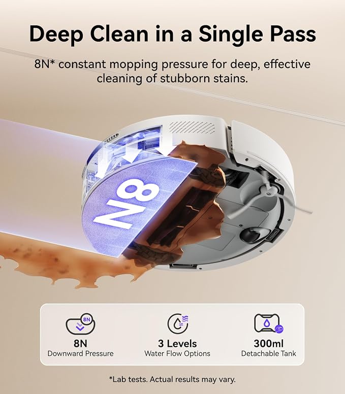 Freo S Robot Vacuum and Mop Combo, 8000Pa Suction, 180 Days Hands Free, Self-Emptying Base, LDS Navigation, Obstacle