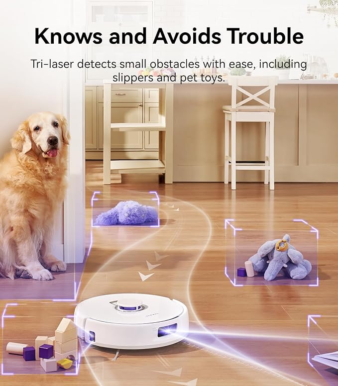 Freo X Plus Robot Vacuum and Mop, 7-Week Dust Storage, 7800Pa Suction, Zero Tangles, Tri-Laser Obstacle Avoidance, LiDAR