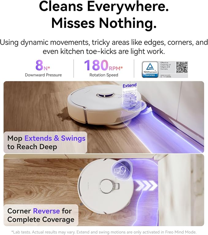 Freo Z10 Robot Vacuum and Mop Combo, Tangle Free Robot Mop, 15,000Pa Suction, Adapts to Hard-to-Reach Areas, Self-Emptying