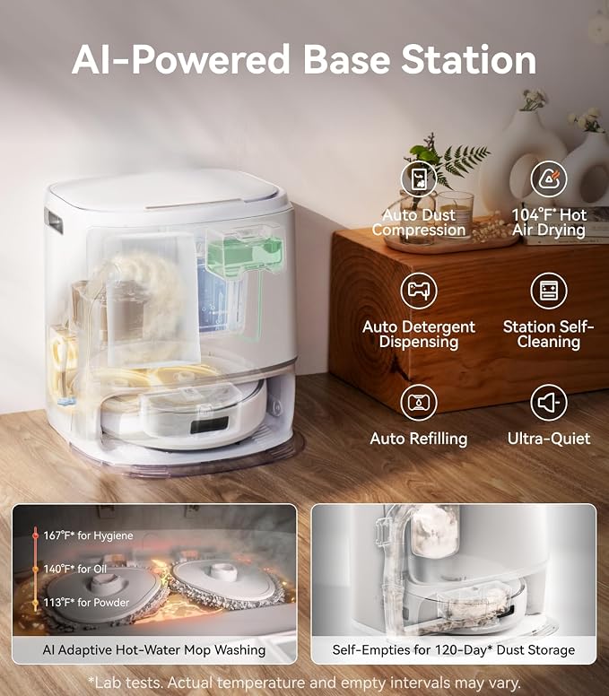 Freo Z10 Robot Vacuum and Mop Combo, Tangle Free Robot Mop, 15,000Pa Suction, Adapts to Hard-to-Reach Areas, Self-Emptying
