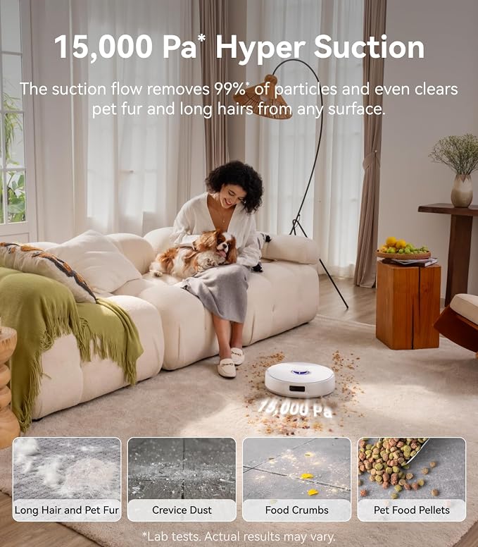 Freo Z10 Robot Vacuum and Mop Combo, Tangle Free Robot Mop, 15,000Pa Suction, Adapts to Hard-to-Reach Areas, Self-Emptying