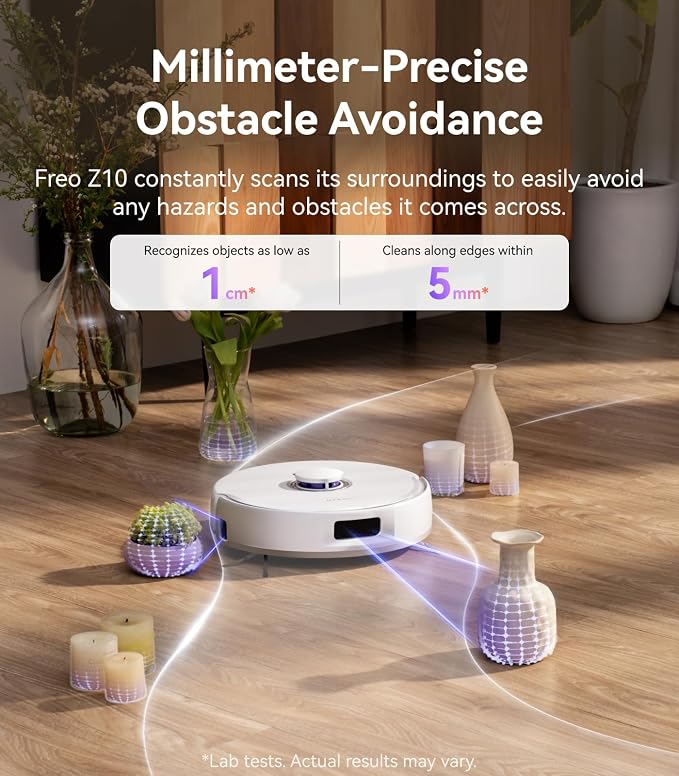Freo Z10 Robot Vacuum and Mop Combo, Tangle Free Robot Mop, 15,000Pa Suction, Adapts to Hard-to-Reach Areas, Self-Emptying