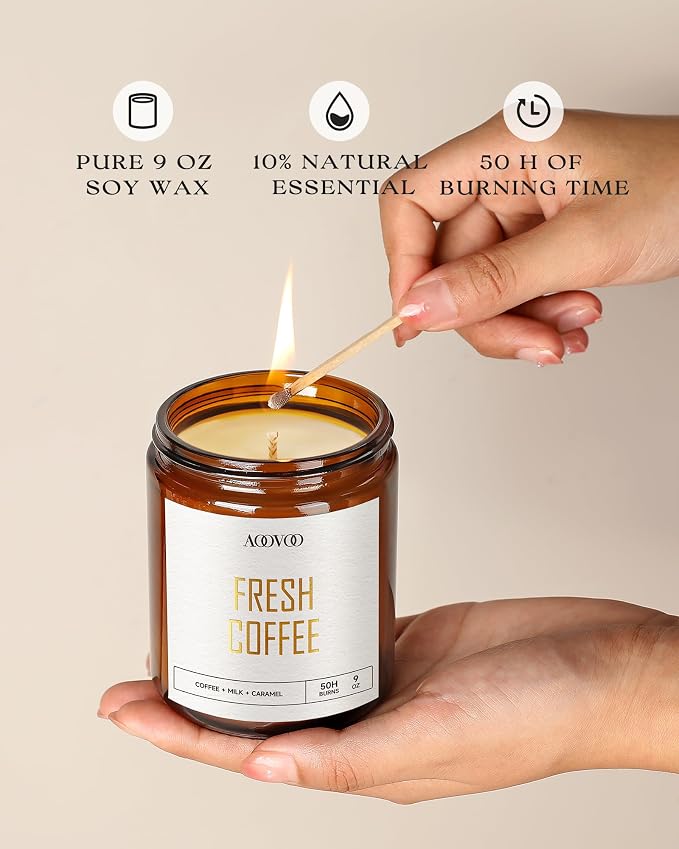 Fresh Coffee Candles - 9 oz Scented Candles, Aromatherapy Candle, Soy Candle for Home Scented, alternate product view 3