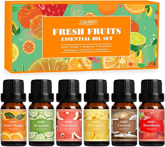 Fresh Fruit Fragrance Oils Set, Essential Oils for Diffuser, Candle, Soap Making - Strawberry, Sweet Orange, Pineapple
