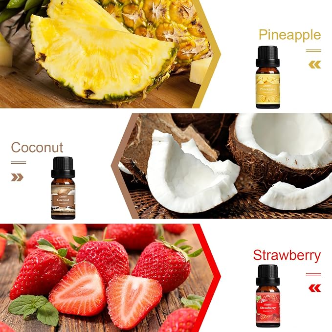 Fresh Fruit Fragrance Oils Set, Essential Oils for Diffuser, Candle, Soap Making - Strawberry, Sweet Orange, Pineapple