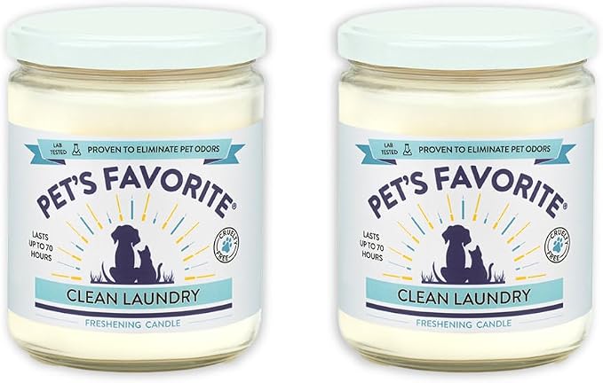 Fresh Laundry Pet Odor Candle, Clean Burning, Long Lasting Plant Based Soy Candles with a Natural Fiber Wick and 70 Hour Burn