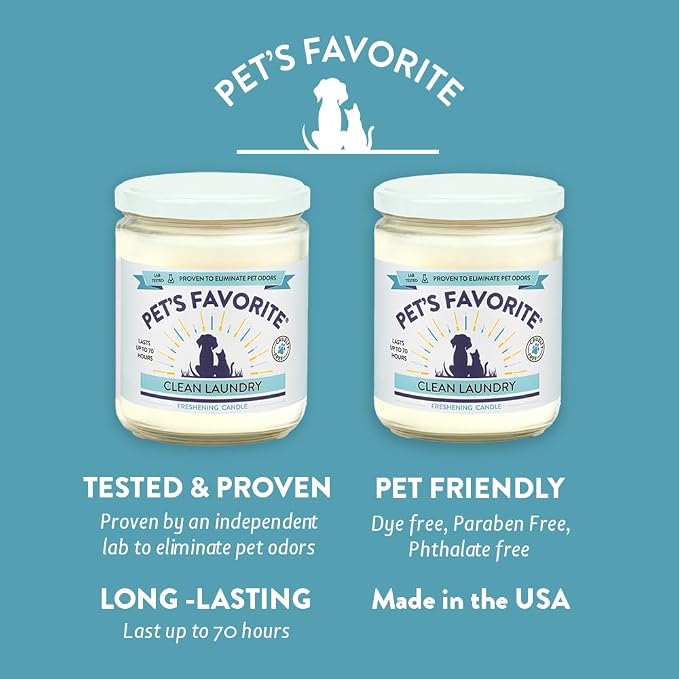 Fresh Laundry Pet Odor Candle, Clean Burning, Long Lasting Plant Based Soy Candles with a Natural Fiber Wick and 70 Hour Burn