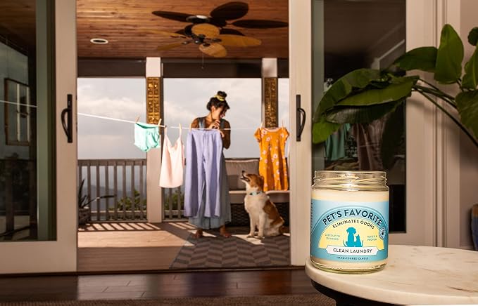 Fresh Laundry Pet Odor Candle, Clean Burning, Long Lasting Plant Based Soy Candles with a Natural Fiber Wick and 70 Hour Burn