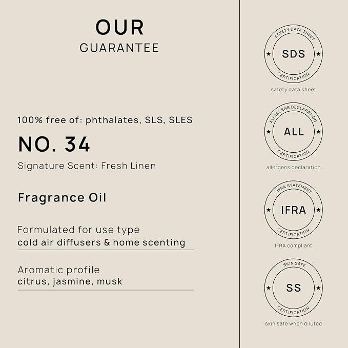 Fresh Linen Fragrance Oil for Cold Air Diffusers - 4 Fl Oz - Essential Oils for Diffuser Oil Refill & Air Freshener Room