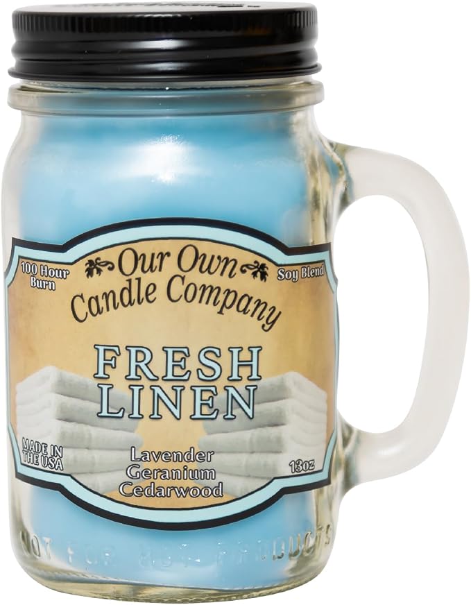 Fresh Linen Scented Mason Jar Candle, 100 Hour Burn Time,13 Ounces, product image