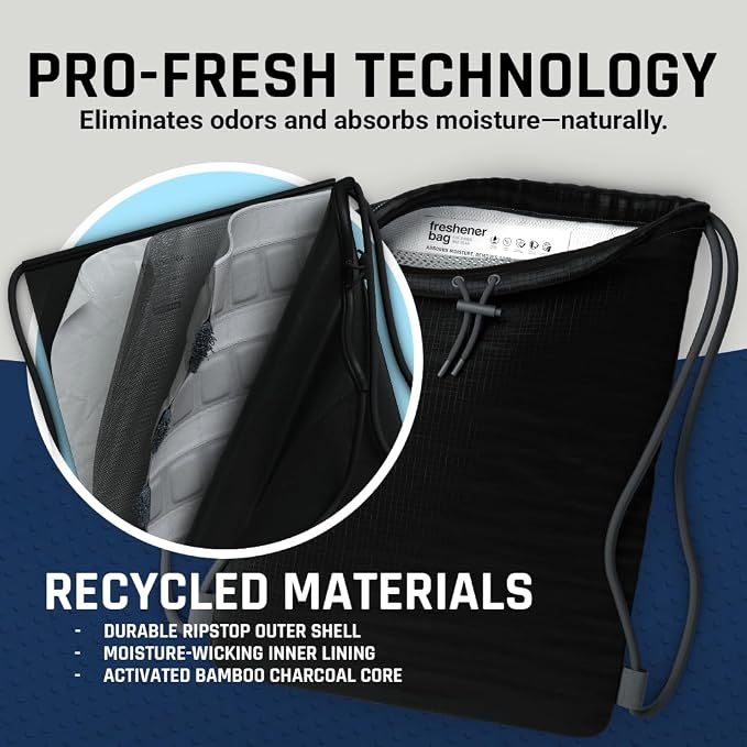 Freshener Bag XL – Black | Shoe Bags for Travel, Golf Shoe Bag & Cleat Bag with Activated Bamboo Charcoal | Odor Eliminating