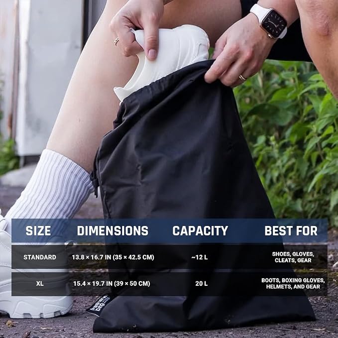 Freshener Bag XL – Black | Shoe Bags for Travel, Golf Shoe Bag & Cleat Bag with Activated Bamboo Charcoal | Odor Eliminating