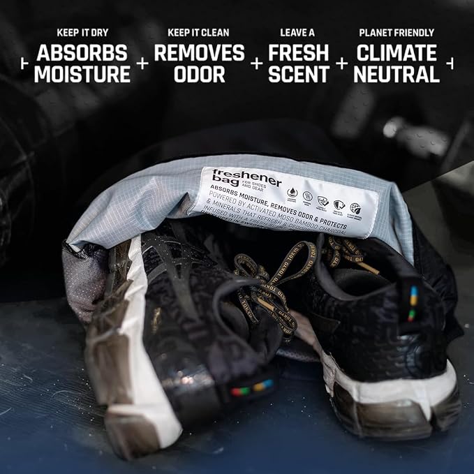 Freshener Bag XL – Black | Shoe Bags for Travel, Golf Shoe Bag & Cleat Bag with Activated Bamboo Charcoal | Odor Eliminating