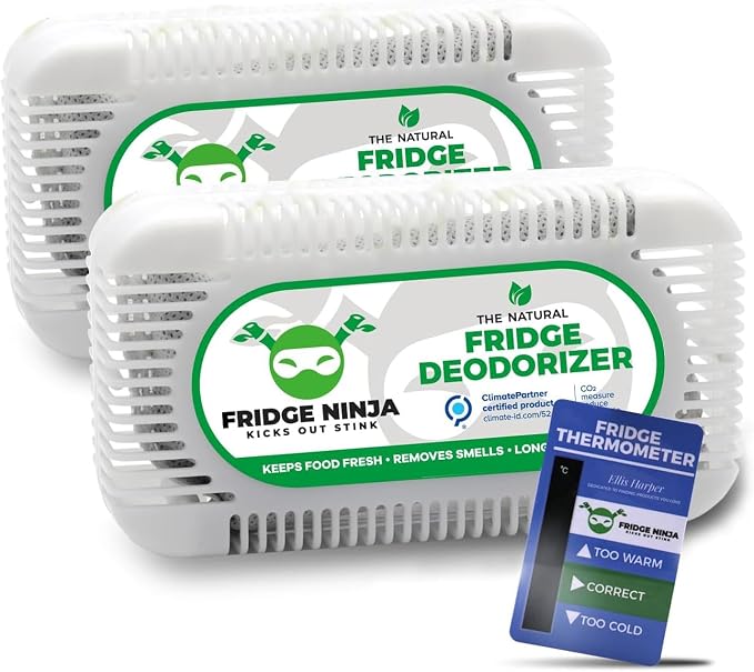 Fridge Ninja Fridge Deodorizer (2 Pack) - More Effective Than Baking Soda - Natural and Unscented Activated Charcoal