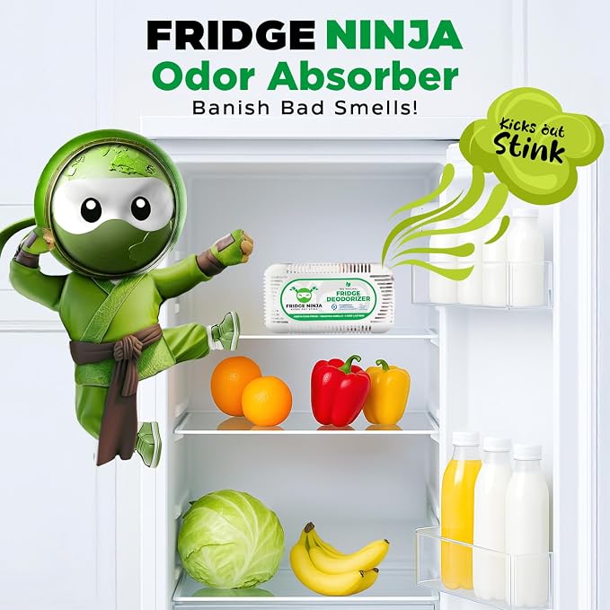 Fridge Ninja Fridge Deodorizer (2 Pack) - More Effective Than Baking Soda - Natural and Unscented Activated Charcoal