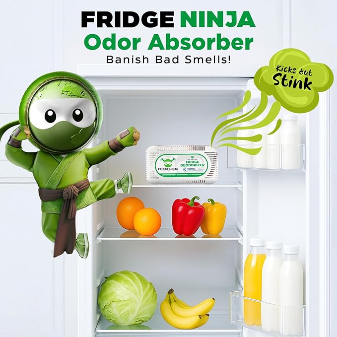 Fridge Ninja Fridge Deodorizer (4 Pack) - More Effective Than Baking Soda - Natural and Unscented Activated Charcoal